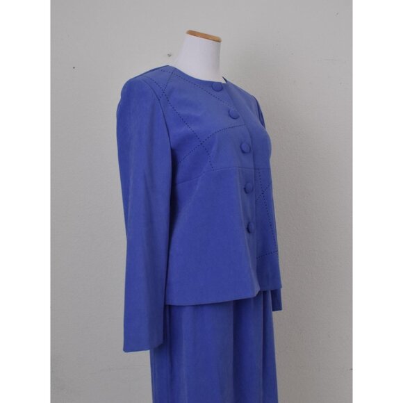 Vintage 90s Deadstock Periwrinkle  Poly/Spandex 2 pc Skirt + Jacket Set - Picture 9 of 10
